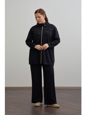 ALLDAY Siyah-Yumuşak Dokulu Büyük Beden Droplu Eşofman Takımı