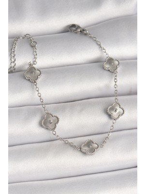 Tiklad 316L Çelik Gümüş Renk Işlemeli Baby Boy Yonca Model Kadın Bileklik