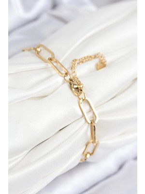 Tiklad 316L Çelik Nazar Boncuğu ve Zirkon Taşlı Kalp Model Gold Renk Kadın Bileklik