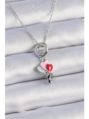 Tiklad 316L Çelik Gümüş Renk Renkli Kalp Figür Charm Model Kadın Kolye