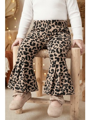Parla Kids Kız Bebek Leopar Ispanyol Paça Yüksek Bel Lastikli Tayt Pantolon