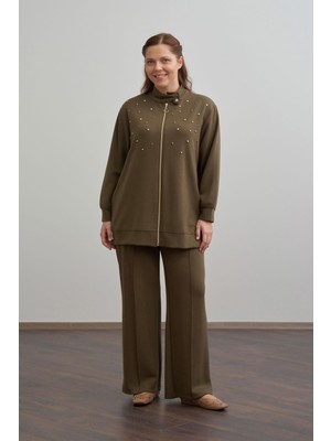 ALLDAY Haki-Yumuşak Dokulu Büyük Beden Droplu Eşofman Takımı