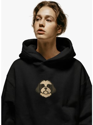 Muhtar Store Shih Tzu Figürlü Siyah Unisex Kapüşonlu Sweatshirt – Dtf Baskı