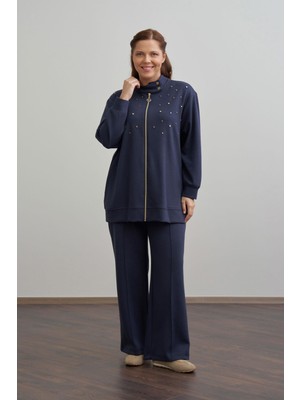 ALLDAY Lacivert-Yumuşak Dokulu Büyük Beden Droplu Eşofman Takımı