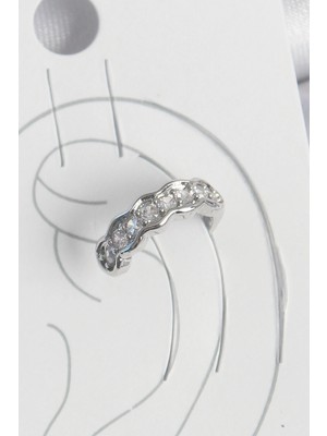 Tiklad Pirinç Gümüş Renk Zirkon Taşlı Kıkırdak Model Kadın Küpe