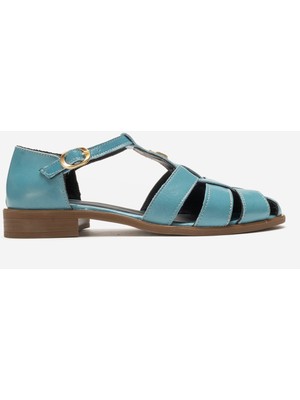 Dericlub Kadın Bilek Bağlama Sandalet Gerçek Deri Zy 4168 Mavi