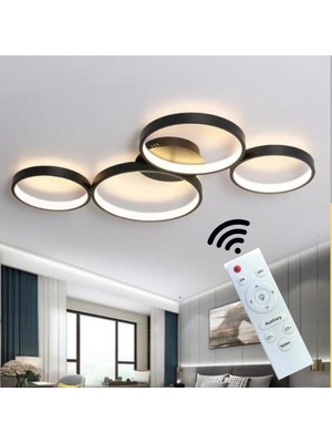 Hevsel Eskitme Gold Gövde, Kumandalı ve 3 Renk Işık, 4'lü Halka Plafonyer Led Avize