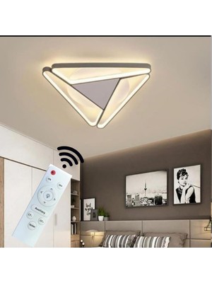 Hevsel Eskitme Gold Gövde, Kumandalı ve 3 Renk Işık, Üçgen Plafonyer Led Avize