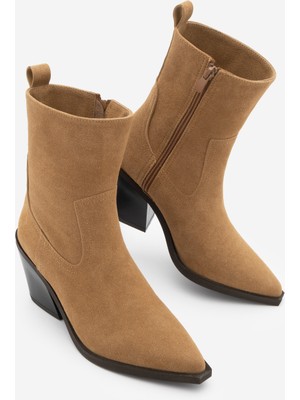 Marjin Kadın Kovboy Sivri Burun Western Bot Fetya Taba Süet