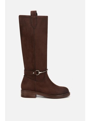Yaya By Hotiç Kadın Süet Kahverengi Zincir Detaylı Çizme