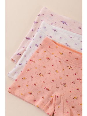 Baykar Kız Çocuk Pamuklu Renkli Baskılı Likralı Boxer Şort 3'lü PAKET 5789 Renkli