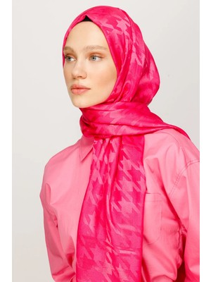 Azbey Kazayağı Desen Parlak Jakar Şal Fuşya