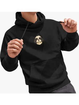 Muhtar Store Shih Tzu Figürlü Siyah Unisex Kapüşonlu Sweatshirt – Dtf Baskı