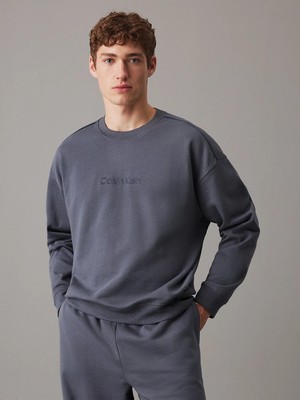 Calvin Klein Erkek Pamuklu Regular Fit Yuvarlak Yaka Gri Sweatshirt 000NM2686E-CKP
