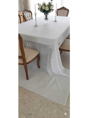 Ünal File Beyaz Masa Örtüsü Şeffaf Pvc Ip Desenli Masa Örtüsü Kaliteli Hasır Altı Deliksiz