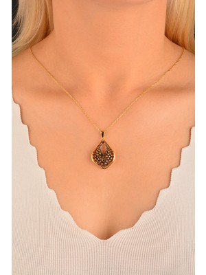 CEBECİ Cebeci 14 Ayar Kahve Taşlı Altın Kolye