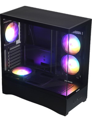 Dark Diamond PRO 2025 Edition 4x12cm FRGB LED Fanlı, 1x USB 3.1, 2x USB 2.0, Tempered Glass, Panoramik Akvaryum Siyah Oyuncu Kasası