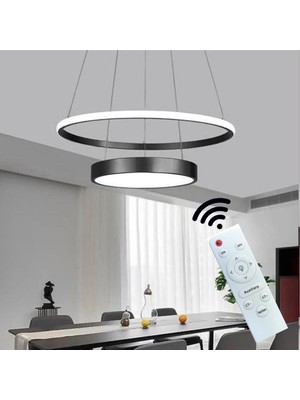 Hevsel Eskitme Gold Gövde, Kumandalı ve 3 Renk Işık, Halka İçi Davul Sarkıt Led Avize