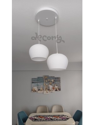 Decory Elysium 2'li Beyaz Modern Avize, Pinterest Tarzı Özel Tasarım 2'li Sarkıt Avize (Bioplastik) E27