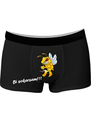 Onudabunuda Erkek Pamuklu Baskılı Boxer Arı Desenli Kırmızı Siyah