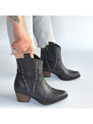 SEPET365 Matin Siyah Cilt Topuklu Bot