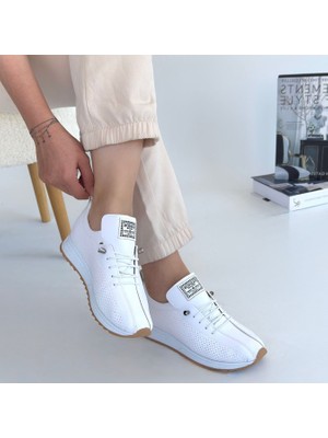 SEPET365 Fiert Beyaz Cilt Bağcıklı Spor Ayakkabı