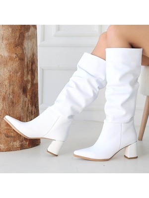 SEPET365 Pitay Beyaz Cilt Topuklu Çizme