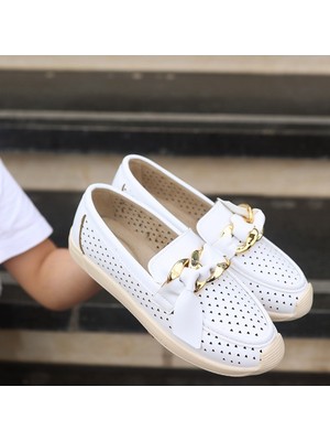 SEPET365 Riwan Beyaz Cilt Babet Ayakkabı