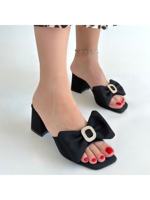 SEPET365 Niyyar Siyah Cilt Topuklu Terlik