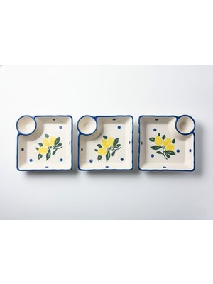 Tabak Kase Kahvaltılık Sunum 3lü Set 14*14CM Seramik
