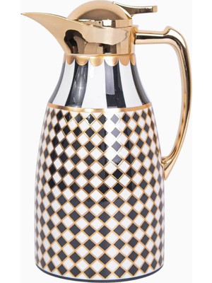 RYOKO Roomours Circus 1l Siyah Beyaz Altın Detaylı Çift Katmanlı Termos