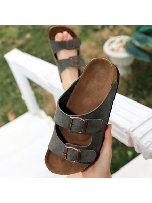 SEPET365 Rıno Haki Yeşil Nubuk Terlik