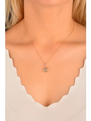 CEBECİ Cebeci 14 Ayar Rose Taşlı Çiçek Altın Kolye