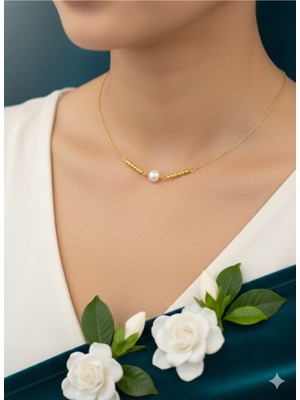 Shiklik Altın Renk Inci Zincir Detaylı Zarif Kolye