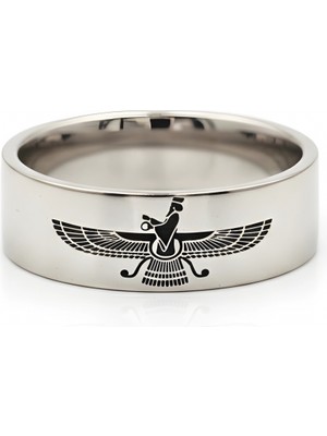 Mavili Gümüş Zerdüşt Kartalı 8 mm Iç Bombe Gümüş Alyans