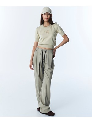 Twist Kontrast Bağcıklı Wıde Leg Pantolon TS1260003206143