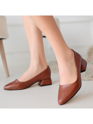 SEPET365 Desniy Taba Cilt Topuklu Ayakkabı