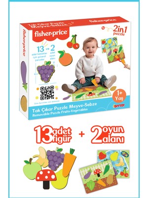 Fisher-Price Eğitici Tak Çıkar Puzzle Meyve-Sebze 13 Parça Canlı Renkli Tasarım ile Gelişim Destekleyici