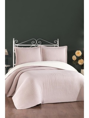 Çeyiz Diyarı Elisa Dolgulu Çift Taraflı Çift Kişilik 240X260 cm Yatak Örtüsü Pudra