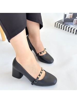 SEPET365 Tino Siyah Cilt Topuklu Ayakkabı