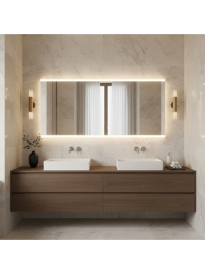 Aypars Atölye Minimal Çizgi LED Işıklı Dikdörtgen Ayna – Japandi Tarz Modern Duvar & Banyo Aynası