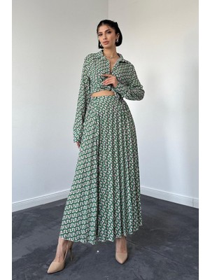 Moda Loris Yeşil Dijital Baskılı Etek