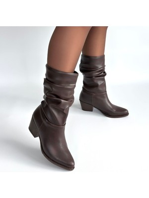 SEPET365 Yior Acı Kahve Cilt Topuklu Bot