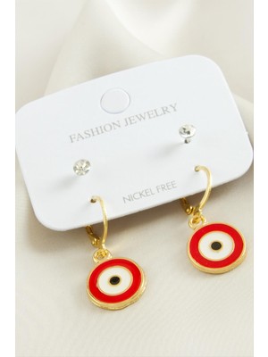 Datatek 4 Adet Nazar Taşlı Mineli Halka Küpe