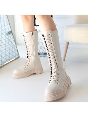 SEPET365 Mennd Bej Cilt Bağcıklı Çizme