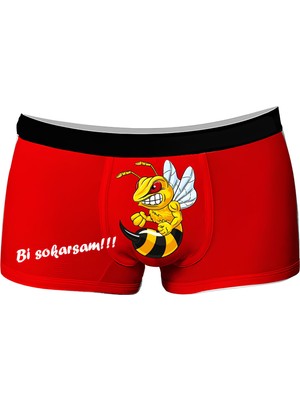 Onudabunuda Erkek Pamuklu Baskılı Boxer Arı Desenli Kırmızı Siyah