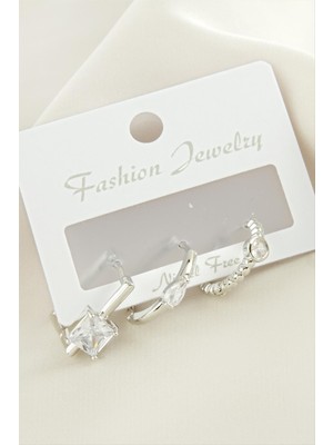 Datatek 3 Adet Kare Zirkon Taşlı Küpe