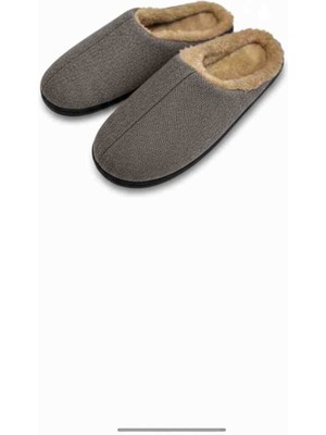 Gülardata Lüks Peluş Astarlı Kaymaz Taban Erkek Ev Terliği - Gri