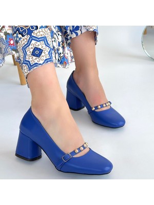 SEPET365 Tino Mavi Cilt Topuklu Ayakkabı