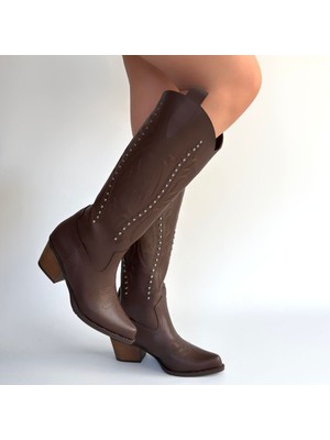 SEPET365 Meof Acı Kahve Cilt Topuklu Çizme